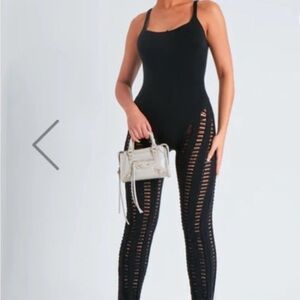 Eva black ladder knitted seam jumpsuit MissyEmpire